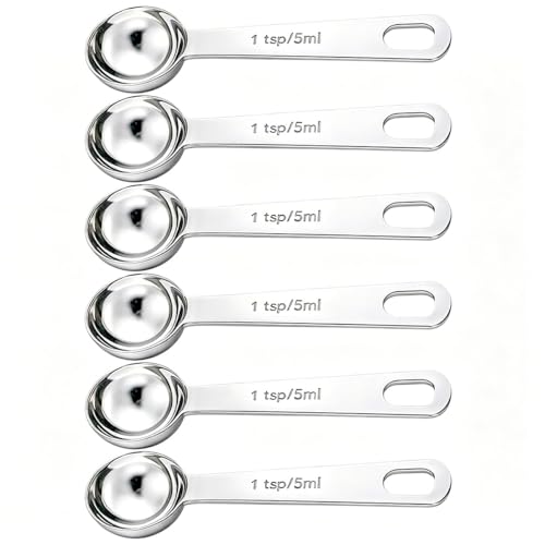 6PCS Teaspoon Measuring Spoons Set(1 Tsp, 5ml), Tablespoon Measuring Spoons Stainless Steel Short Compact Kitchen Scoops for Spices, Baking, and Everyday Cooking - size: 5 ML