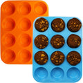 12 Cups Silicone Mini Muffin Pan Set, Nonstick Mini Cupcake Pans, BPA Free Small Muffin Tin for Baking, Set of 2 (Blue+Orange) - color: Set of 2--12 Cups (Blue+Orange)
