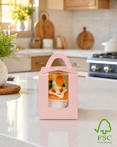 Bakepacker Auto-pop up Cupcake Boxes, Pink, 3.7 x 3.7 x 4.3 inch, 25 Count - color: Pink, size: 3.7x3.7x4.3inch/25packs