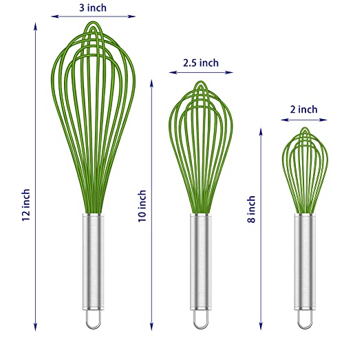 OYV Green Silicone Whisk Set of 3, 8/10/12 Inch, Non-Scratch - color: Premium(Green Pack)