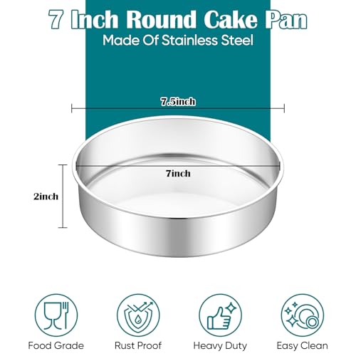TeamFar 7 Inch Cake Pan Set of 2, Stainless Steel Round Cake Baking Pan - size: 7 Inch