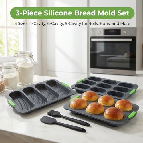 5 Pcs Silicone Hamburger Bun Pan and Baguette Pan Set