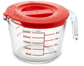 NutriChef 1 Cup Glass Measuring Cup with Lid (8 oz) - Heat-Resistant Borosilicate Liquid Measure Cup with Easy-Read Scale for Cooking, Baking and Food Storage, Dishwasher and Freezer Safe - size: 1 cup with lid