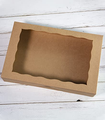 8-Pack Brown Pastry Box12x8x2.5inch,Large Bakery Cookie Box for Donuts,Muffins with Window Lid - Auto-Pop up Paper Box Doughnut Cardboard Chocolate Strawberries Treat Boxes,Pack of 8