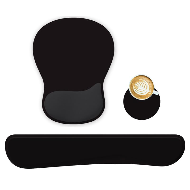 Wrist Rest Support for Mouse Pad Keyboard Set Circle Coaster Gaming Mouse Pad Ergonomic Gel Memory Foam Set for Computer, Laptop, Office, Pain Relief, Comfortably Typing Black KM-33 - color: Km-33