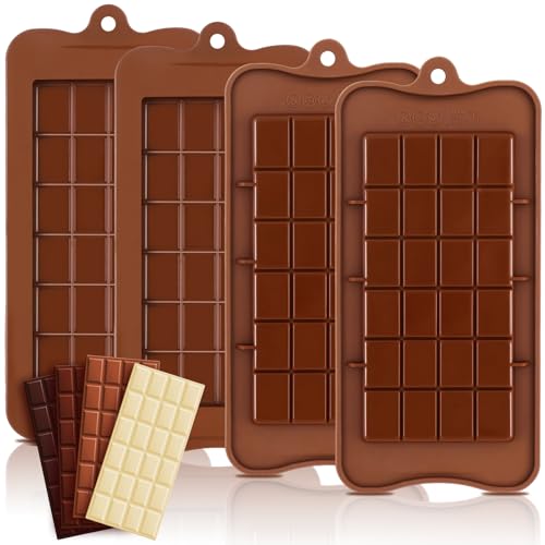 4 Pcs Break-Apart Chocolate Molds, Chocolate Bar Silicone Molds, Non-Stick Chocolates Bar Mold for Baking Chocolates, Candy, Protein Energy Bars - color: Rectangular Chocolate