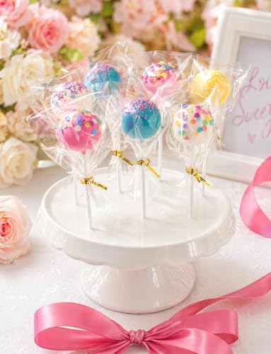 300Pcs Lollipop Sticks and Wrappers Kit, 100Pcs 6IN Cake Pop Stick, 100pcs Clear Candy Treat Bags Parcel, 100pcs Gold Twist Ties for Lollipops, Candies, Chocolates Cookies - color: 300PCS white