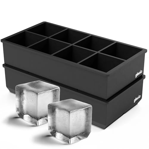 Ice Cube Molds, 2 Pack Silicone Trays for 8 Large Square Cubes - color: 2" Cube (Black)