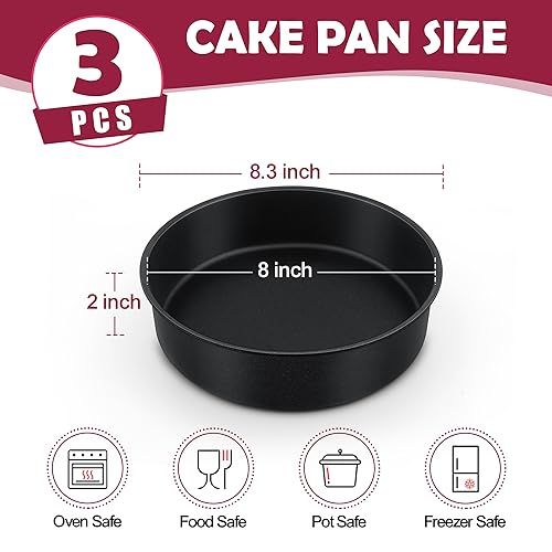 E-far 8 Inch Cake Pan, 3PCS Nonstick Stainless Steel Baking Cake Pans Tins - size: 8 Inches