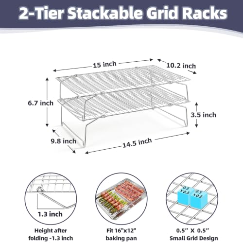 P&P CHEF 2 Tier Stackable Cooling Racks for Cooking and Baking, 15" x 10"