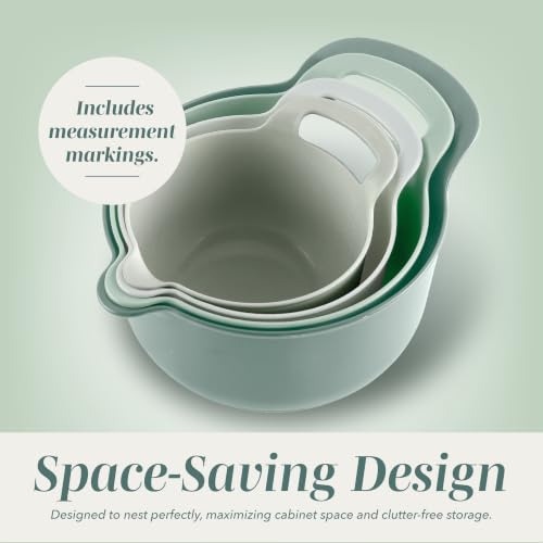 COOK WITH COLOR Nesting Plastic Mixing Bowl Set with Pour Spouts and Handles, Sage, 4 Piece Non-Slip - color: Sage, size: 4 Piece Non-Slip