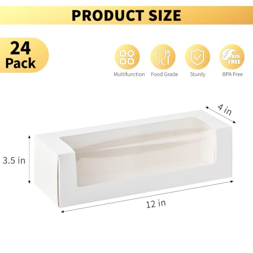 Ocmoiy Roll Cake Boxes with Window, 12x4x3.5 Inches, 24 Pack