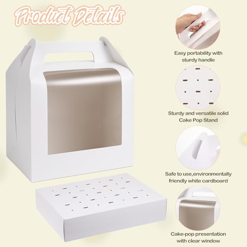 12Pcs Portable Cake Pop Holder Boxes, White Candy Boxes with Clear Window Cakes Pop Boxes Packaging Gift Cakes Pop Stand for Lollipops, Candy Pops, Wedding Birthday Baby Shower Party