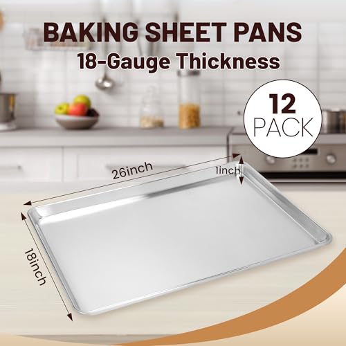 BIEAMA 12 Pack 26" x 18" Full Size Baking Sheet Pan, Aluminum - size: 12PACK Full Size 26"×18"
