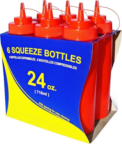 New Star Foodservice Plastic Squeeze Bottles, 24oz, 6 pk, Red - color: Red