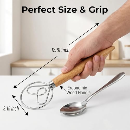 TEEVEA Danish Dough Whisk Wooden Handle Stainless Steel for Sourdough Bread - color: Rubber Wood Heart-Shaped