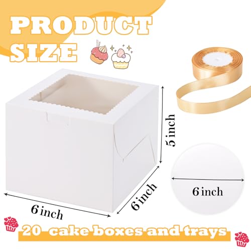 KPOSIYA 40pcs 6x6x5 In Cake Boxes with Cake Boards（20 Boxes & 20 Boards） - color: White, size: 6x6x5 inch