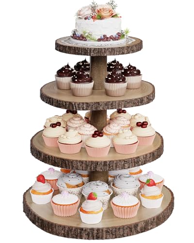 Wood Cupcake Stand, 4 Tier Cupcake Tower, Large Rustic Cake Display Holder