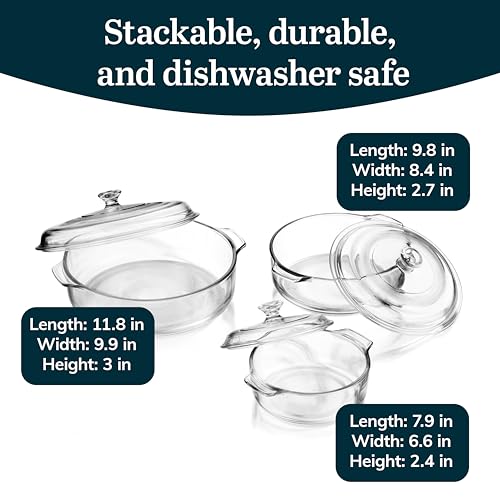 6 Piece Glass Casserole Set - color: Basic - 3pc Round Set