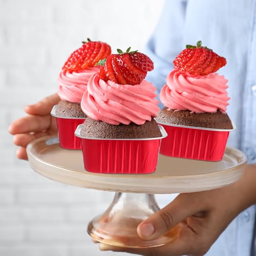 Skylety 100 Pcs 5oz Mini Square Cake Pans with Lids, Red - color: Red