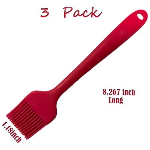Pastry Brush For Baking,Silicone Basting Brush For Cooking,315°C Heat Resistant Food Brush for Oil & Sauce,Non-Shedding Kitchen Brushes for Butter Bread Meat Egg Wash Cake Baster(3pc Red) - color: Red