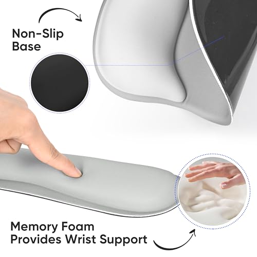 Wrist Rest Support for Mouse Pad Keyboard Set Circle Coaster Gaming Mouse Pad Ergonomic Gel Memory Foam Set for Computer, Laptop, Office, Pain Relief, Comfortably Typing Grey KM-31 - color: Km-31