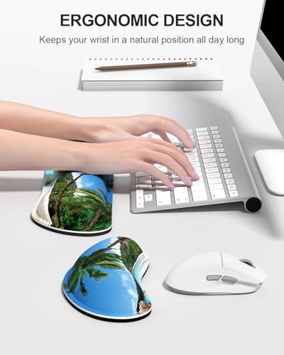 Large Mouse Pad with Wrist Rests for Keyboard & Mouse, Thick Soft Ergonomic Memory Foam Wrist Supports, Big & Long Desk Mat 35.5 x 15.7 in, for Office Gaming Computer, Beach and Trees - color: Beach and Coconut Trees