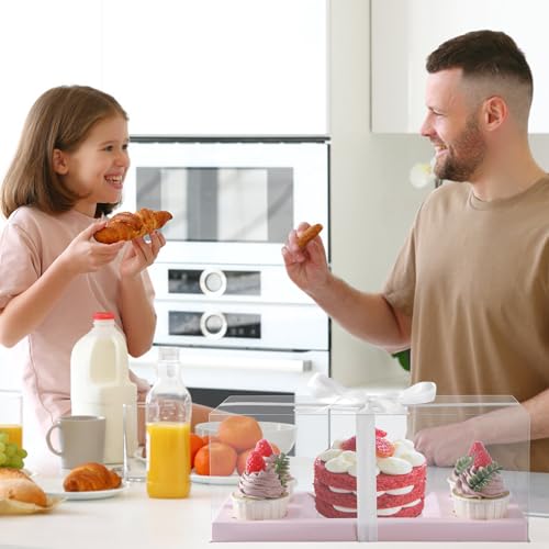 JCD 3Pcs Pink 1+4 Bento Box with Clear Window Bento Cake Boxes Combo Fit 4 Cupcake and 1 Mini Cake for Valentine Wedding Birthday Party Bakery Supplies(Pink 1+4/3Pcs) - size: Pink 1+4/3Pcs