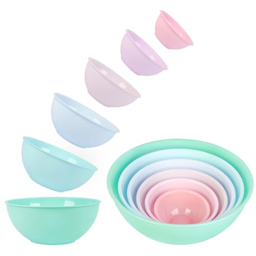 BoxedHome BPA Free Plastic Round Mixing Bowl with Lids, 12 Pack Nesting Bowls with Lids Set, Microwave and Dishwasher Safe Prep & Serving Bowls Great for Mixing, Baking, Serving (pinkish green, 12pcs) - color: Pinkish Green