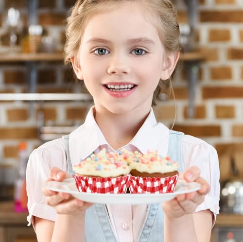 Whaline 300Pcs Red Plaids Cupcake Liners Red White Checkered Paper Baking Cups Small Muffin Cupcake Wrappers for Holiday Party Home Kitchen Supplies, 2 x 1.2 Inch - color: Red