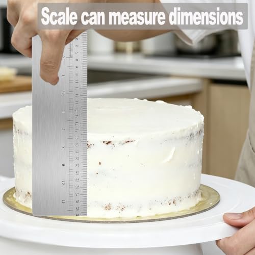 12 Inch Stainless Steel Cake Scraper with Scale, Icing Smoother Tool, Double-Sided Scraper for Buttercream Frosting, Cake Decorating, Baking(Silver)