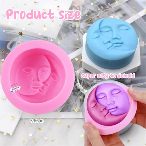 Sun and Moon Silicone Soap Mold 2Pcs Crescent Moon Face Silicone Soap Mold Bath Bomb Molds for Homemade Lotion Bar Polymer Clay DIY Candle Resin Making Wax Candy Chocolate - color: Pink