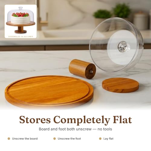 Royalty Art Acacia Wood Cake Stand with Lid, 12 In 3-in-1 Acrylic Dome