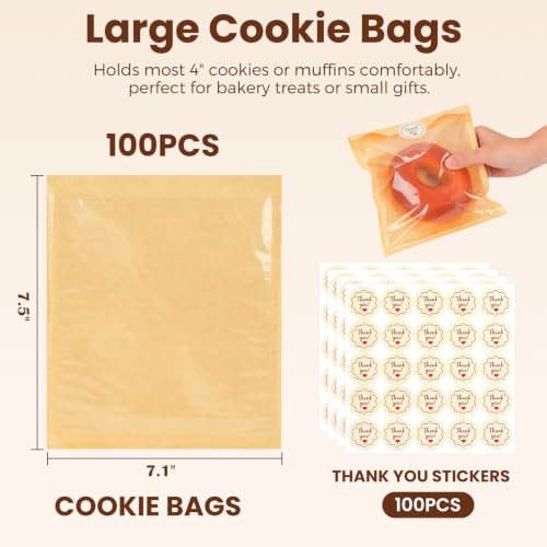 100Pcs Cookie Bags with Seal, Premium Cookie Packaging Bag 7.1 * 7.5 - size: 7.1*7.5