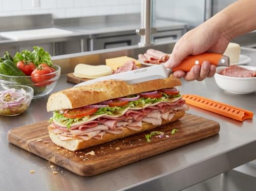 VITUER Bread Knife with Cover, 8 inch Serrated Bread Knife for homemade bread, Bread Cutter Ideal for Slicing Homemade Bread, Bagels, Cake (8-Inch Blade with 5-Inch Handle) (Pack of 2) - size: 8" (Pack of 2)