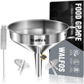 Stainless Steel Funnel, Walfos Kitchen Funnel with 2 Removable Strainer ＆ 1Pc Cleaning Brush, Perfect for Transferring of Liquid, Oils, Jam, Dry Ingredients & Powder (4.1") - color: 1pcs 4.1in Stainless Steel