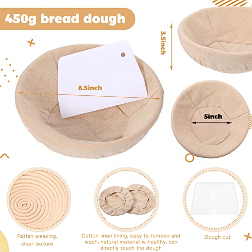 Gejoy 20 Sets Bread Proofing Baskets Bulk 8.5 Inches Round Shaped Banneton Dough Proofing Bowls Kit with Cloth Liner and Plastic Scraper Sourdough Proofing Basket for Home Sourdough Bakers Supplies