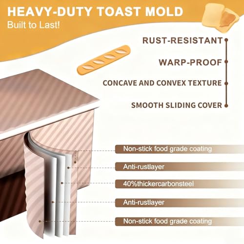 3 Pack Set Pullman Loaf Pan with Lids, 2.2 lb & 1 lb & 0.8 lb Dough Capacity,Non-Stick Sandwich Bread Loaf Pan for Homemade Baking Bread