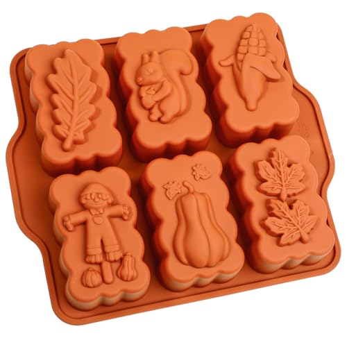 Silicone Harvest Mini Loaf Pan, Fall Rectangular Silicone Mold 6-Cavity Autumn Silicone Mold Thanksgiving Mini Loaf Pan for Baking - size: Fall
