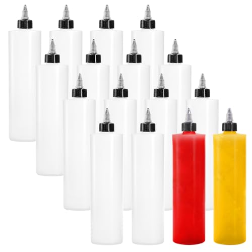 Bekith 12 Pack 16oz Condiment Squeeze Bottles with Twist Top Caps, Empty Squeeze Bottles Plastic Squirt Bottle for Icing, Cookie Decorating, Sauces, Arts and Crafts