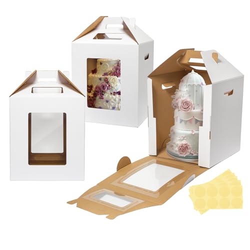 Wowxyz 3 Pack Tall Cake Boxes for Tier Cakes 12x12x14 Inch with Window