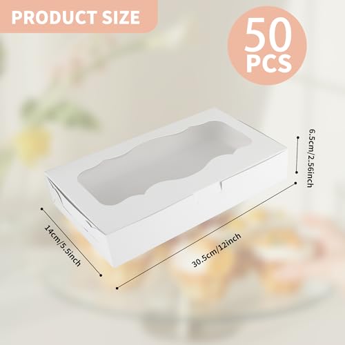 50 Pcs Cookie Boxes with Window 12 x 5.5 x 2.5 Inch