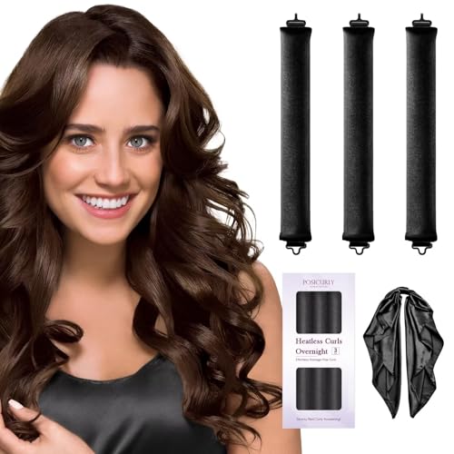 Heatless Hair Curler Overnight Curls-3 Pcs No Heat Curling Blowout Rod to Sleep In,Hair Rollers with Satin Scarf - color: Black(Pack of 3)