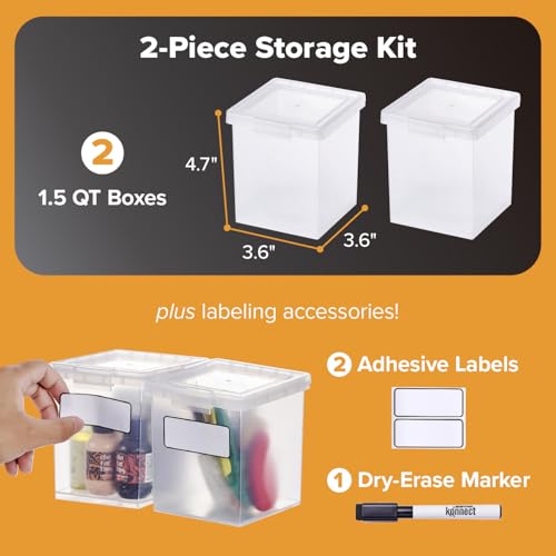 Bostitch Konnect Clear Storage Containers with Lids, Stackable Plastic Organizer Bins, 1.5 Quart, 2 Pack - size: 1.5 Qt 2 Pack