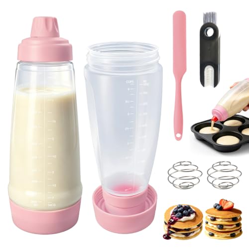 Pancake Batter Dispenser Bottle,34oz,BPA-Free Dishwasher-Safe,Pink - size: 2pcs Pink Batter Dispenser