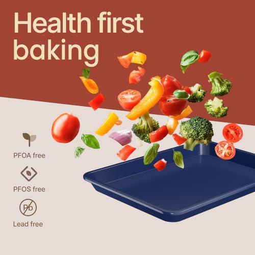 BAKKEN Nonstick Carbon Steel Bakeware Set - 6 Piece Kitchen Baking Trays, Non Toxic Stackable Oven Pans Bundle with Cookie Sheets, 6 Cup Muffin, Roaster, Square Cake, and Loaf Pan for Bread - color: Blue