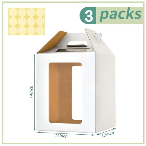 12 x12x14 Inch Tall Cake Boxes for Tier Cakes, Large Tiered Cake box,3Pack - color: white-12in-3p