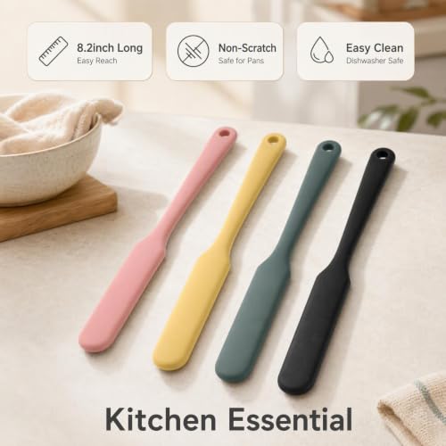 4Pcs Silicone Jar Spatula Set Long Handle Heat Resistant Kitchen Spatulas - color: 4 Color - Black Pink Yellow Green