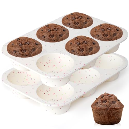 CAKETIME Jumbo Muffin Pan, 3.5 Inch Large Muffin Pan 6 Cup Silicone Jumbo Muffin Tin for Baking Giant Homemade Muffins, Cupcakes, Frittatas BPA Free Non Stick 2 Pack Confetti - size: 2pcs: Jumbo 6-Cup