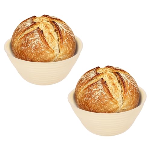 uxcell 2Pcs Silicone Bread Proofing Basket 4.9" Round Sourdough Bread Beige - color: Beige, size: 12.5 cm / 4.9 Inch